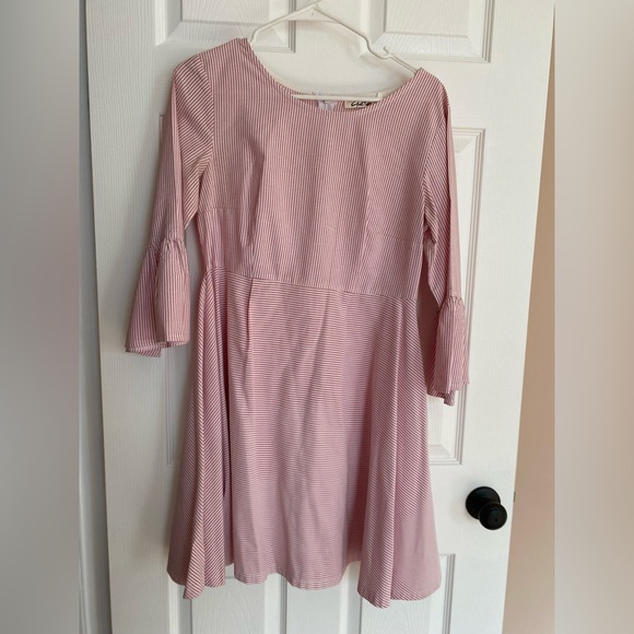 Like new pink and white striped belle sleeved midi country dress - Picture 6 of 8